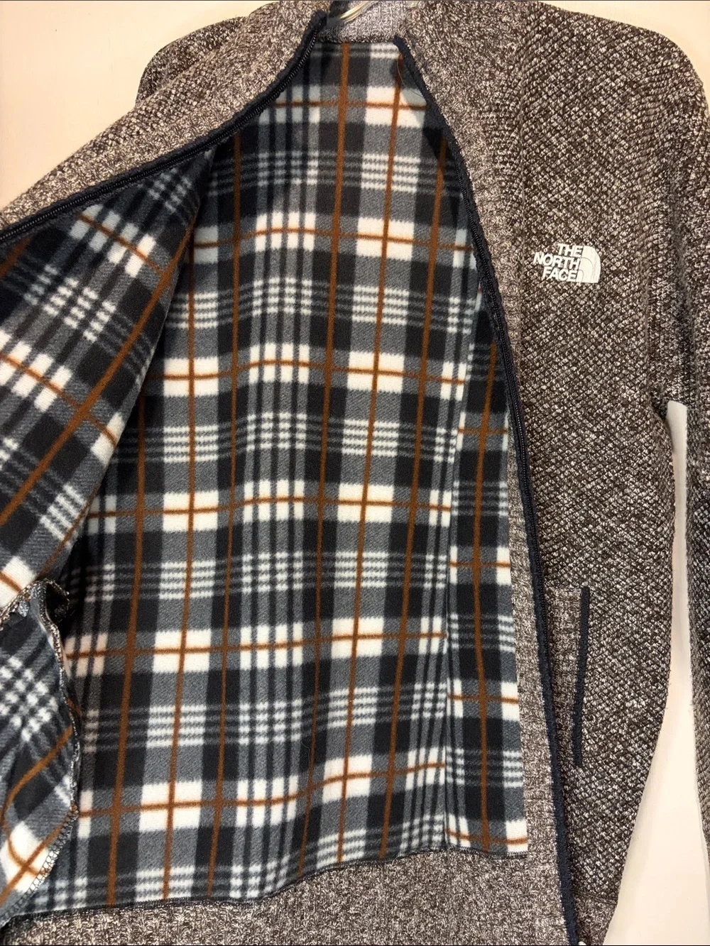The North Face Full Zip Sweater Jacket Mock Neck Fleece Plaid Lined- Est SZ M-L